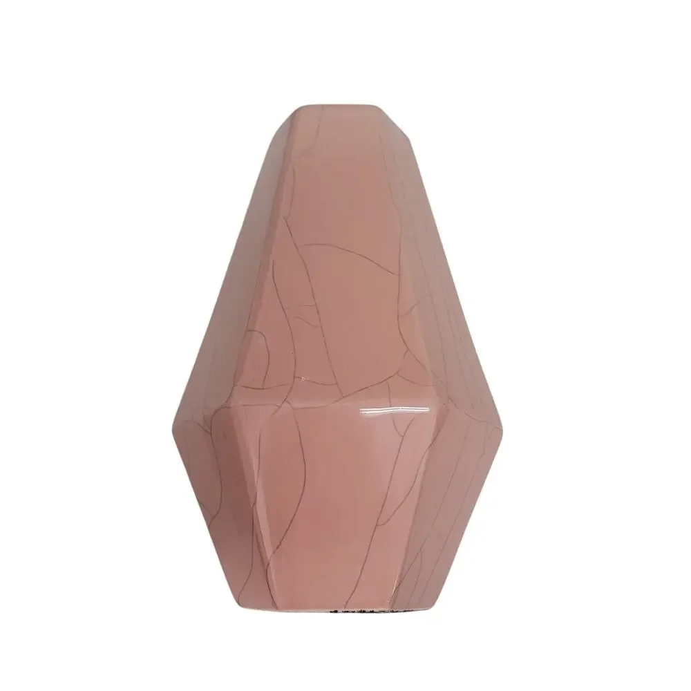 Vintage Crackle Pink Vase Hexagonal Gray Vein Porcelain Ceramic Tapered six Side - Picture 3 of 9